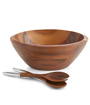 Nambe Wood and Metal Eclipse Salad Bowl with Servers