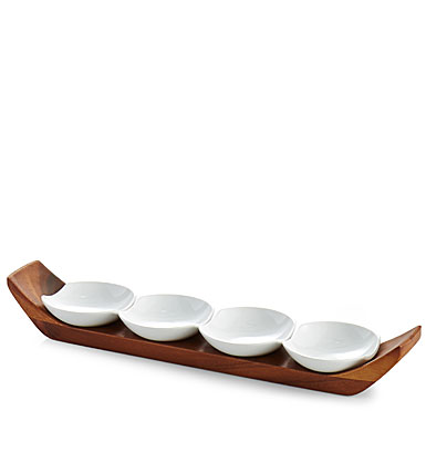 Nambe Wood and Porcelain Quatro Snack Bowl, Serve Set