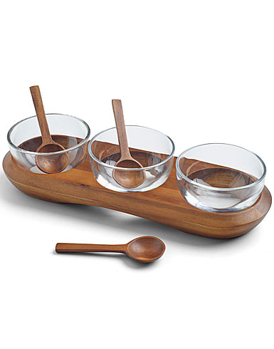 Nambe Cooper Triple Condiment Server and Spoons