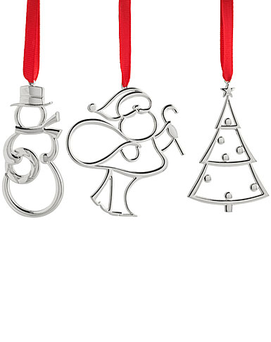 Nambe 2022 Mini Ornaments Santa,Tree, Snowman, Set of Three