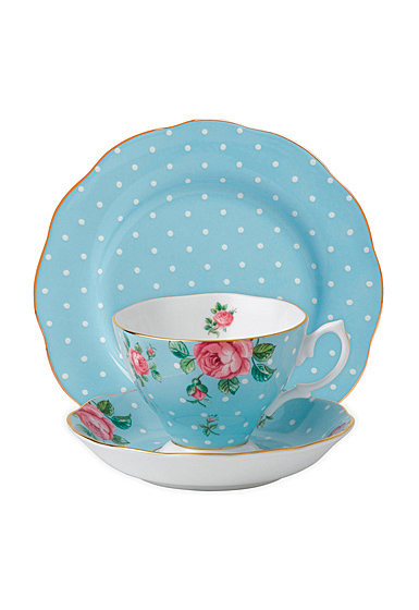 Royal Albert Polka Blue Teacup, Saucer and 8" Plate Set
