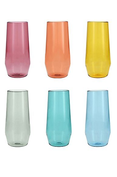 Fortessa Copolyester Assorted Colors Sole Iced Tea Glasses , et of 6