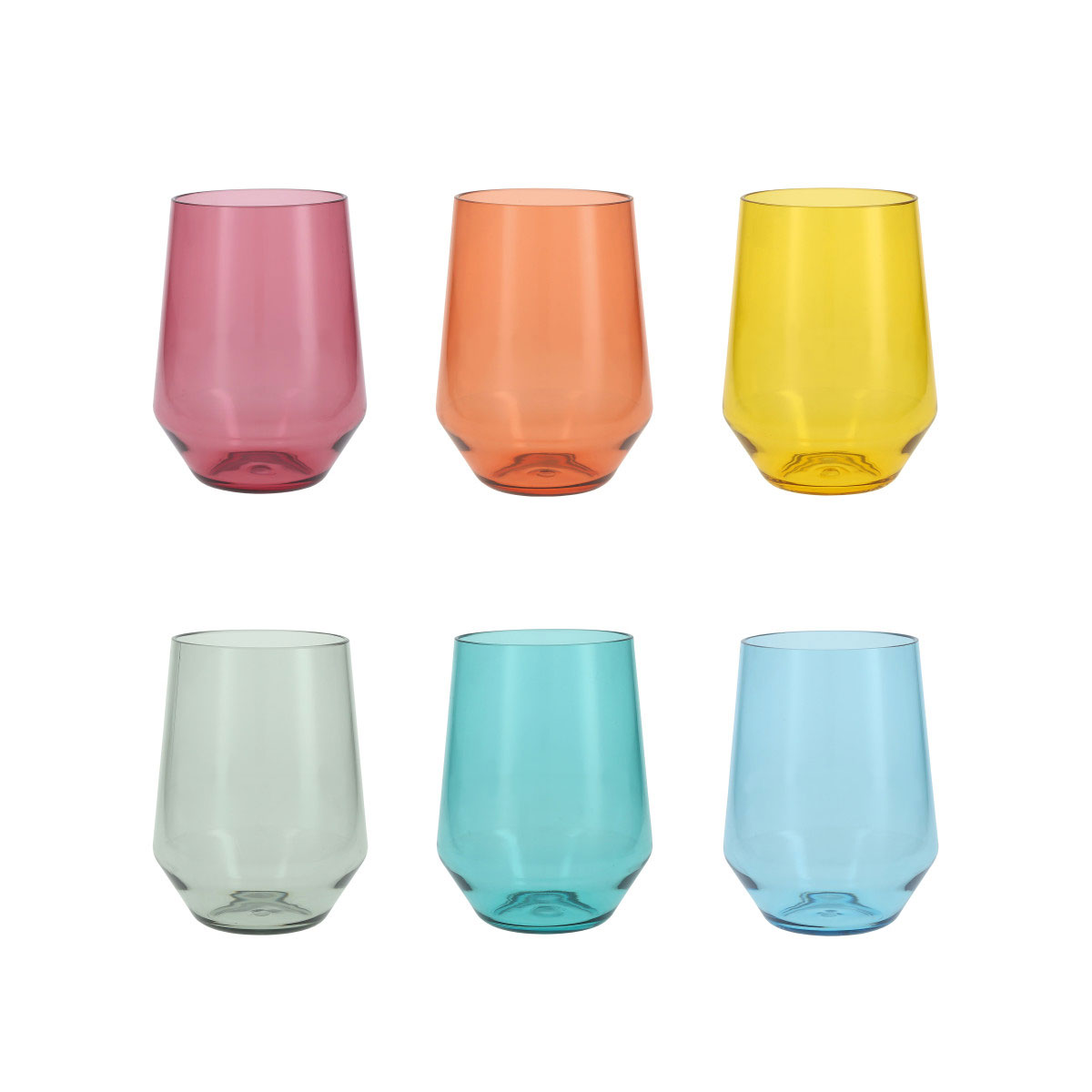 Fortessa Copolyester Glass Sole Stemless Wine 19oz, Assorted Colors - Set of 6