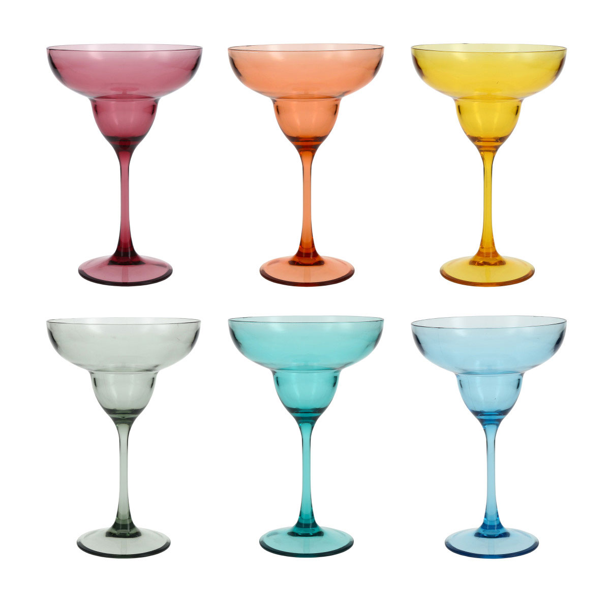 Fortessa Copolyester Assorted Colors Outside Margarita Glass, Set of 6