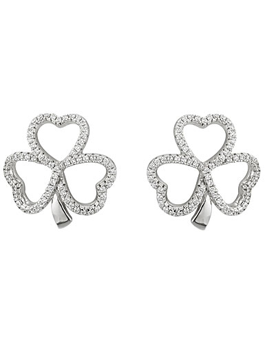 Cashs Ireland, Crystal Pave and Sterling Silver Shamrock Stud Pierced Earrings Pair