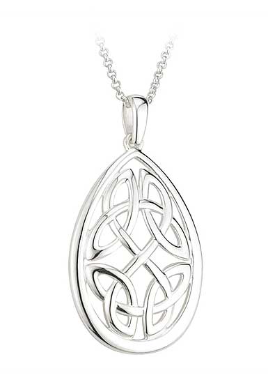 Cashs Ireland, Sterling Silver Oval Failte Knot Pendant Necklace