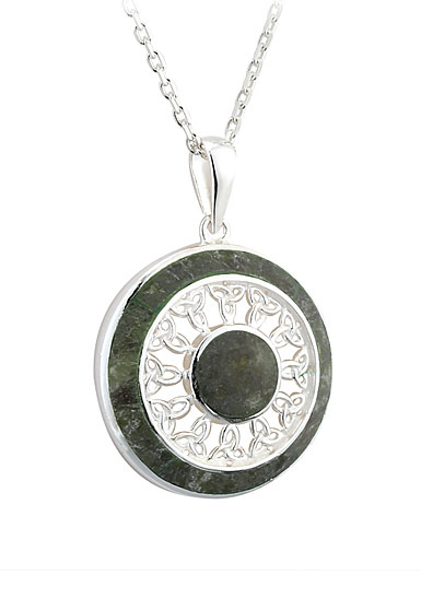 Cashs Ireland, Sterling Silver and Connemara Marble Round Trinity Pendant