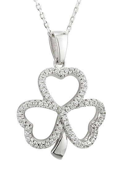 Cashs Ireland, Crystal Pave and Sterling Silver Shamrock Pendant Necklace