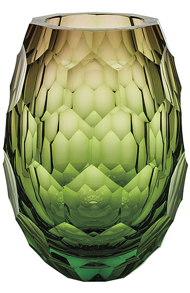 Moser Crystal Caorle Vase 11.8" Cut Edges - Ocean Green and Rose
