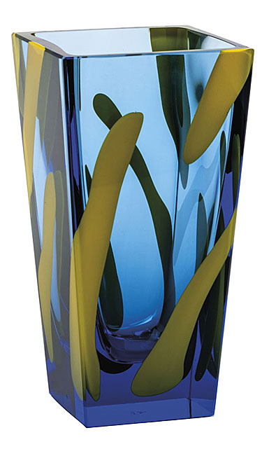 Moser Crystal Colourful Vase 12.6" Aquamarine With Yellow Enamel