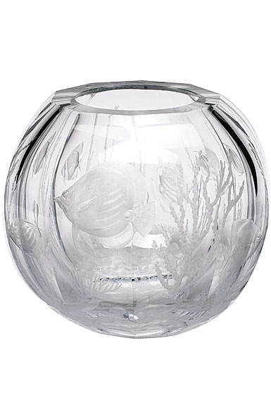 Moser Crystal Globe Vase 10.6" Coral Fish, Clear