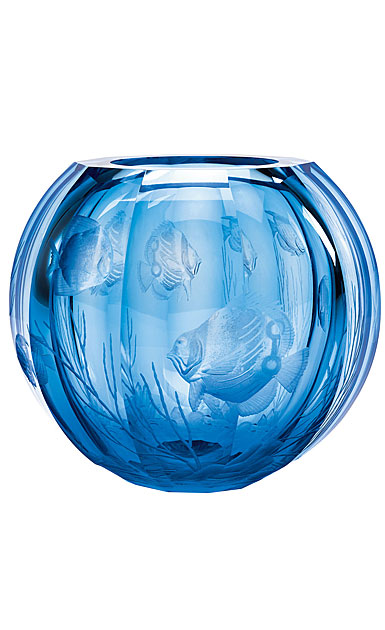 Moser Crystal Globe Vase 10.6" Coral Fish - Aquamarine