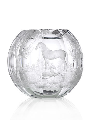 Moser Crystal 10.6" Globe Vase with Horses, Limited Edition