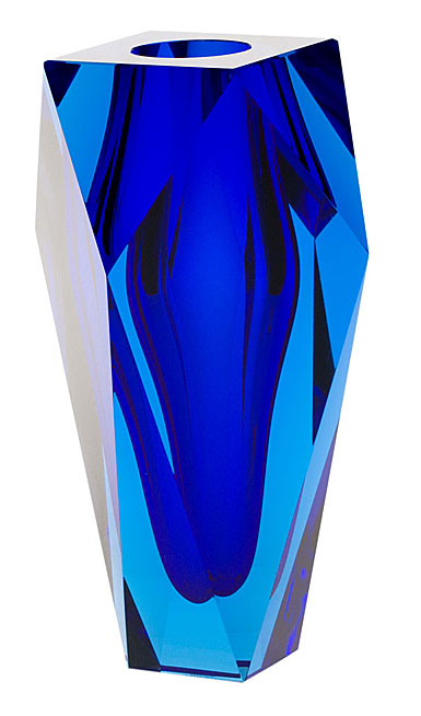 Moser Crystal Gema Vase 10" Aquamarine and Cobalt Blue