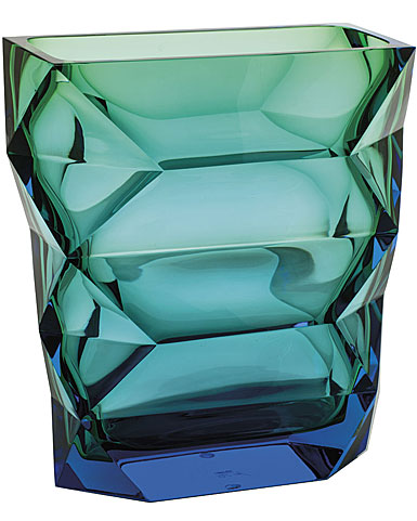 Moser Crystal Polygon Vase Narrow 10.2" Aquamarine and Green