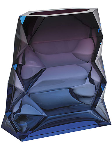 Moser Crystal Polygon Vase Wide 10.2" Aquamarine and Amethyst
