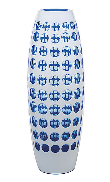Moser Crystal Simple Vase 13.8" Cut Lenses, Aqua and White