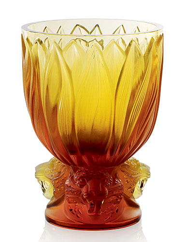 Lalique Amber 3 Jaguars Vase
