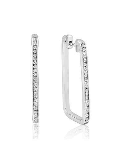 Waterford Jewelry Sterling Silver White Large Crystal Rectangle Hoops Pierced Earrings