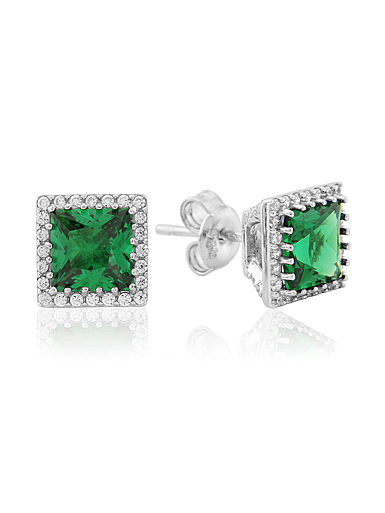 Waterford Jewelry Sterling Silver Earrings Square Emerald Centre With White Surround