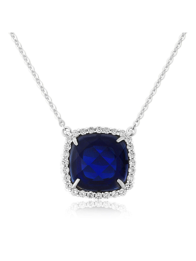 Waterford Jewelry Sterling Silver Pendant White Created Sapphire Cushion With Crystal Surround