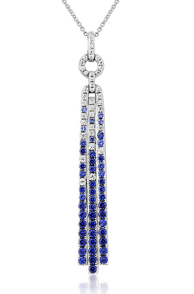 Waterford Jewelry Sterling Silver Pendant Art Deco Sapphire Crystal Long Drop