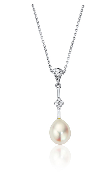 Waterford Jewelry Sterling Silver Drop Pearl Pendant With Stone Set Link