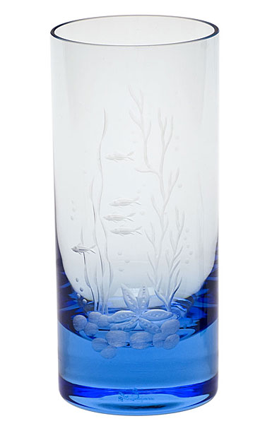 Moser Crystal Whisky Hiball 13.5 Oz. Ocean Life #3 - Aquamarine