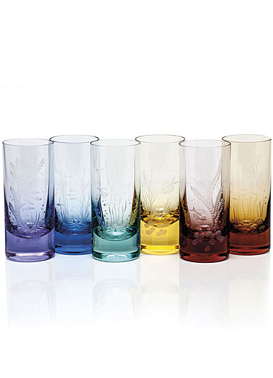 Moser Crystal Whisky Hiball 13.5 Oz. Set of 6 Ocean Life - Rainbow Colors