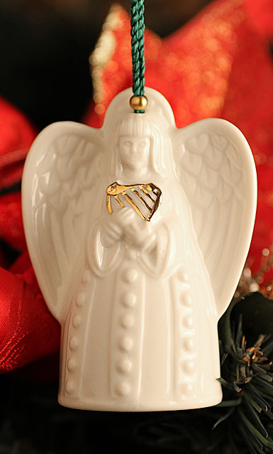Belleek China Angel With Harp Bell Ornament