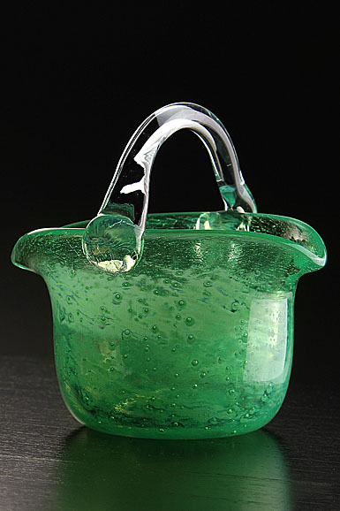 Cashs Ireland, Art Glass Forty Shades of Green, Basket