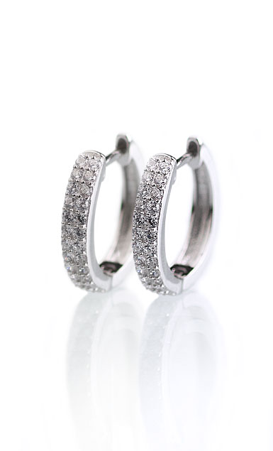 Cashs Ireland, Crystal Pave Sterling Silver Circle Pierced Earrings Pair