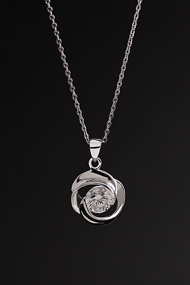 Cashs Ireland, Crystal Sterling Silver Rose Solitaire Pendant Necklace