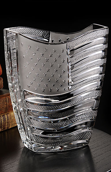 Cashs Ireland, Art Collection Stars and Stripes, American Flag Crystal Vase, Limited Edition