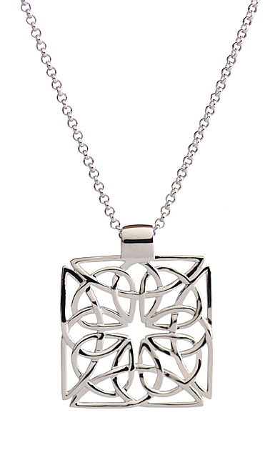 Cashs Ireland, Sterling Silver Square Celtic Knot Pendant Necklace