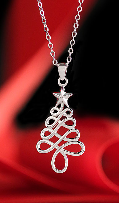 Cashs Ireland, Sterling Silver Modern Christmas Tree Pendant Necklace