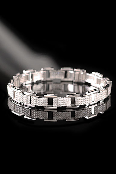 Cashs Ireland, Sterling Silver Crystal Pave Cubist Link Soft Bracelet