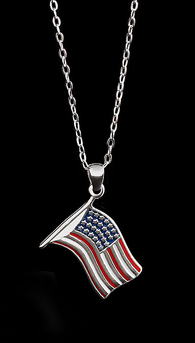 Cashs Ireland, Sterling Silver US Flag Pendant Necklace