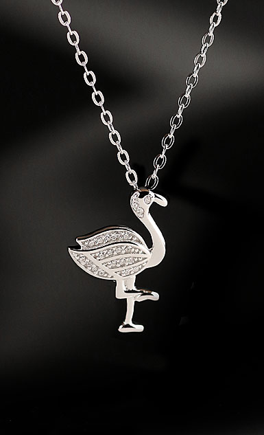 Cashs Ireland, Sterling Silver Pave Flamingo Pendant Necklace