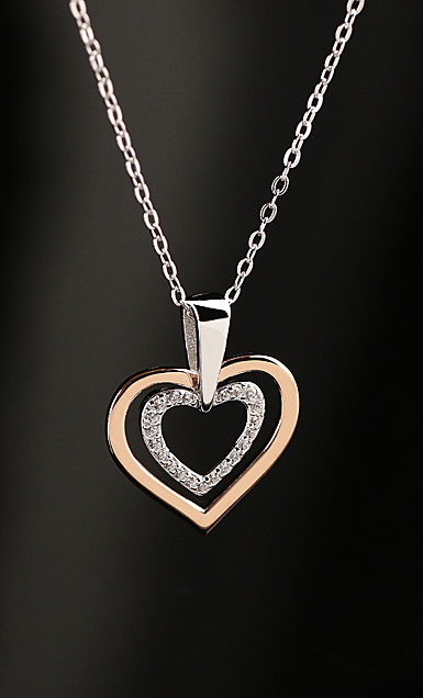 Cashs Ireland, Sterling Silver and Gold Heart in Heart Pendant Necklace