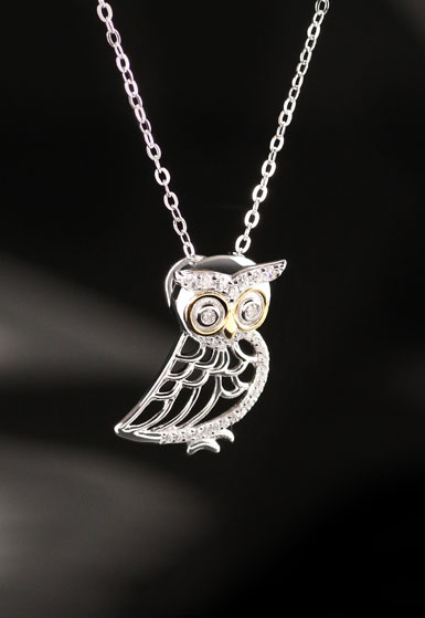 Cashs Ireland, Sterling Silver and Gold Owl Pendant Necklace