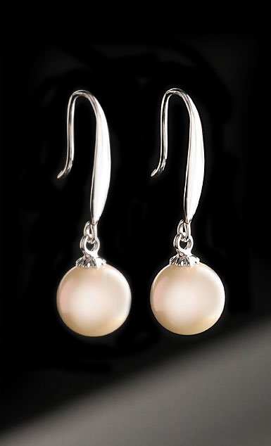 Cashs Ireland, White Luster Pearl French Hook Sterling Silver Drop Earrings, Pair