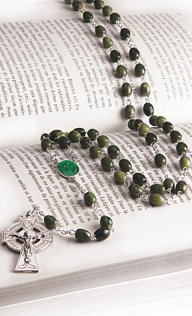 Cashs Ireland, St. Patrick Connemara Marble Round Bead Rosary