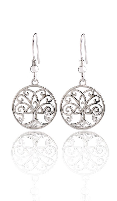 Cashs Ireland, Sterling Silver Tree of Life with Trinity Knot Pierced Earrings, Pair