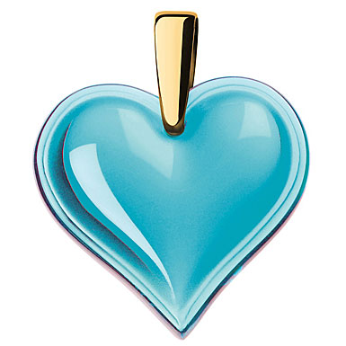 Lalique Heart Gold Light Blue Necklace, Large