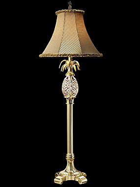Waterford Hospitality 35" Buffet Lamp and Shade - Khaki and Gold Stripe