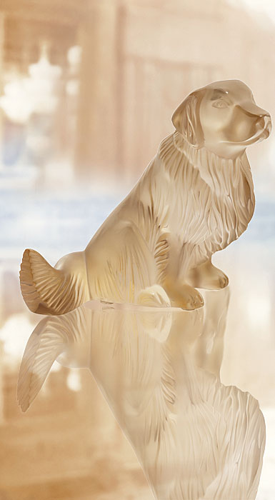 Lalique Golden Retriever Dog Sculpture, Gold Luster