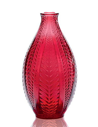 Lalique Acacia 7 3/4" Vase, Red