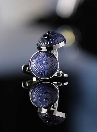 Lalique Gourmande Crystal and Stainless Steel Cufflinks Pair, Blue