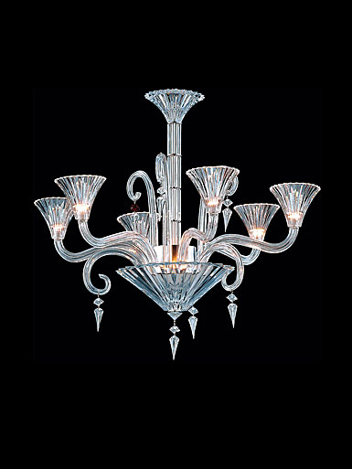 Baccarat Crystal, Mille Nuits 6 Light Chandelier, With Lighted Bowl For Hurricane